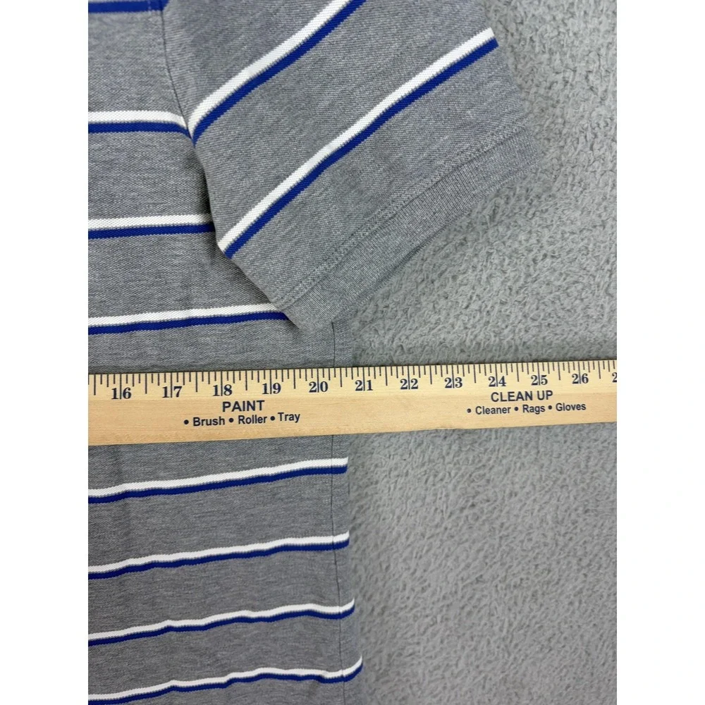 Banana Republic Polo Shirt Mens Large Gray Striped Stretch Cotton Logo Casual